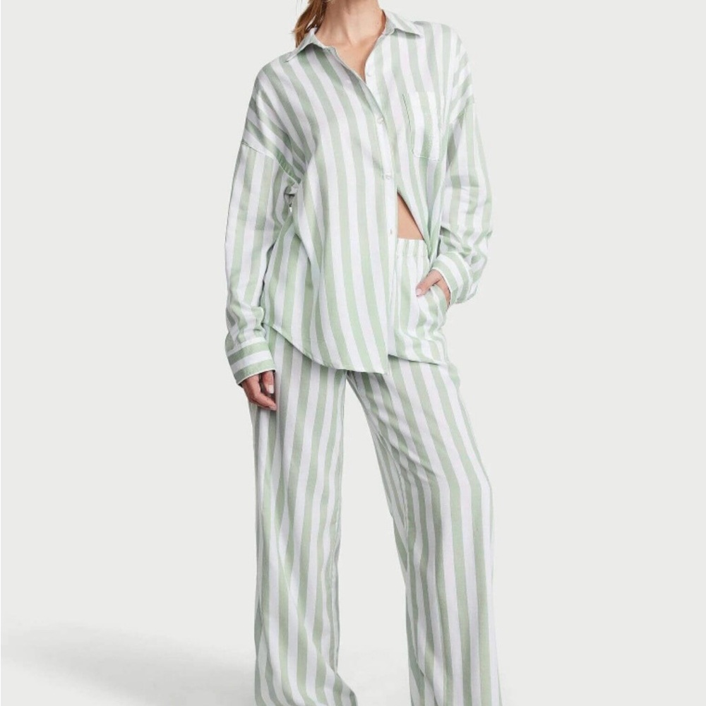 Victoria's Secret Sage and White Striped Pajama Top